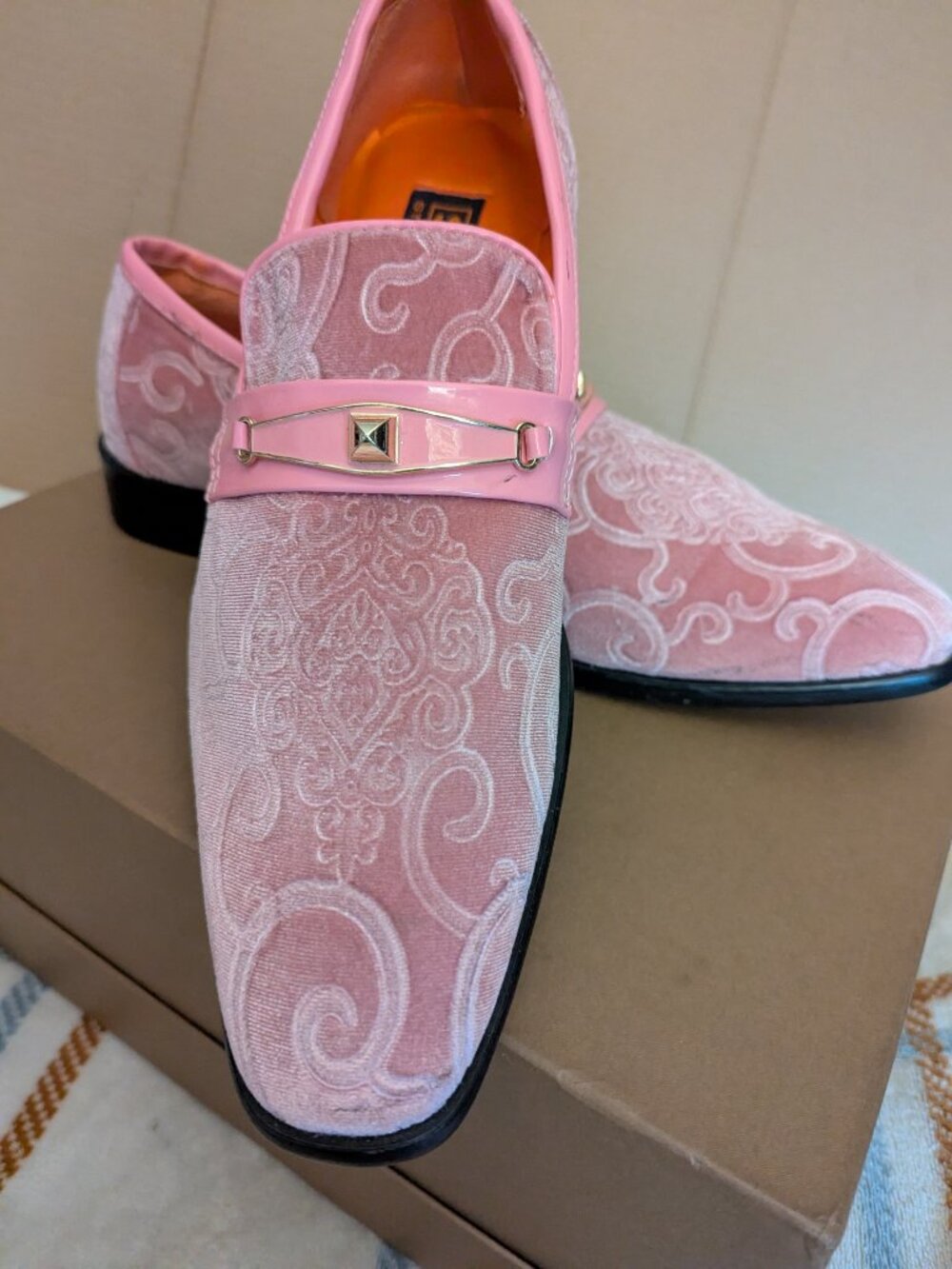 Steven Land "Versailles" Velvet Paisley Loafers Pink-Size 10